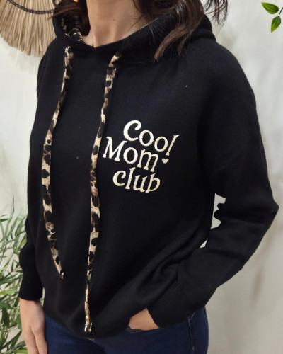 Pull à capuche femme noir et léopard Cool Mom Club