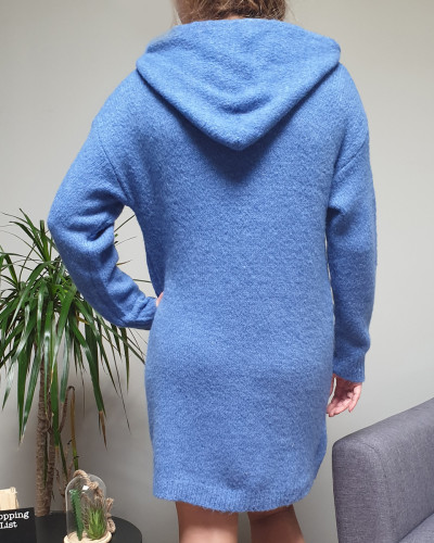 Robe à capuche bleu indigo et cordons brodés blancs