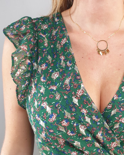 Robe verte a fleur blanche sales