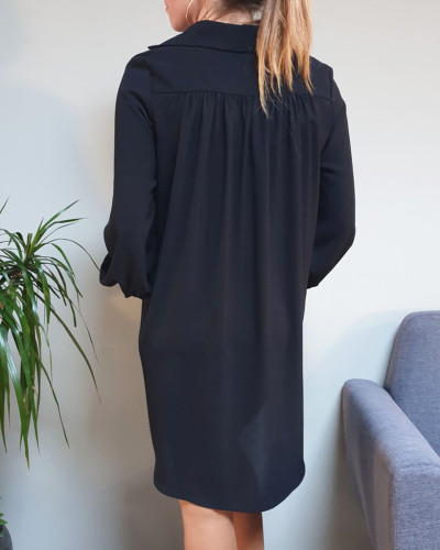 Robe chemise noire manches dentelles