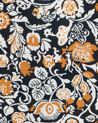 Robe droite noire feuillages oranges et beiges