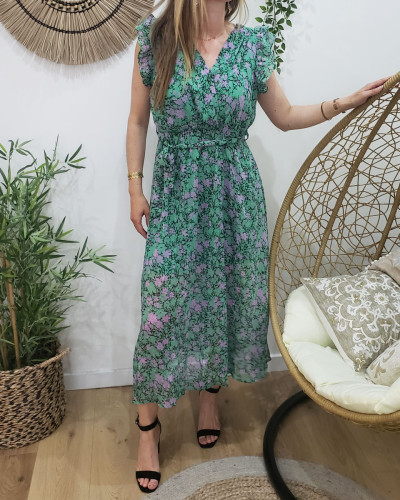 Robe longue Déborah vert et parme