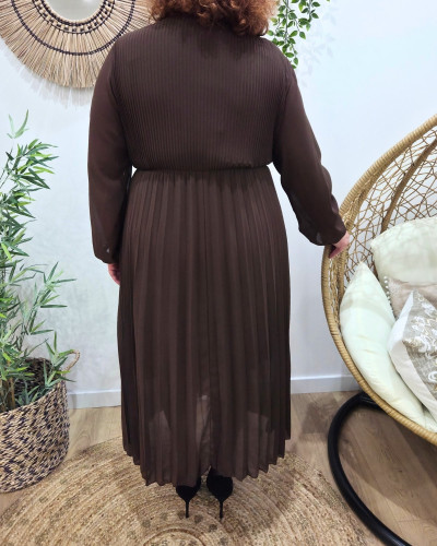 Robe longue femme plissée grande taille manches longues