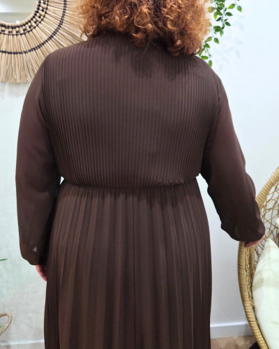 Robe longue femme plissée grande taille manches longues