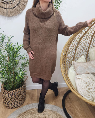 Robe pull femme chinée col baveux 