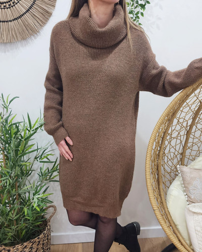 Robe pull femme chinée col baveux 