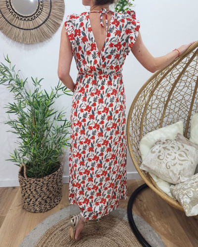 Robe longue deals blanche fleurie