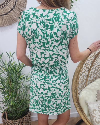 Robe femme droite verte et blanche Thaïs