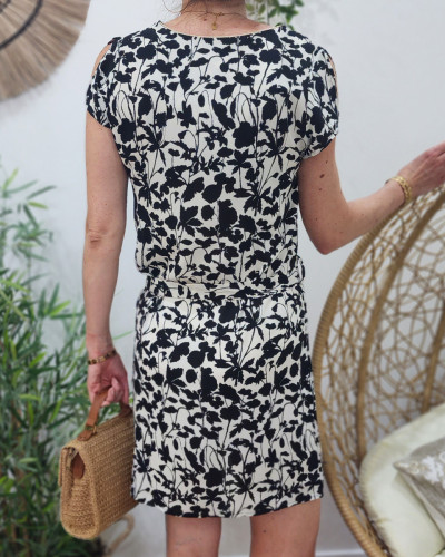 Robe femme droite écrue et noire Thaïs