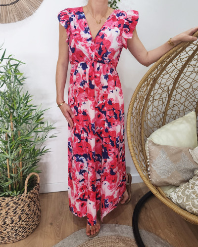 Robe longue femme fuschia et marine Sam