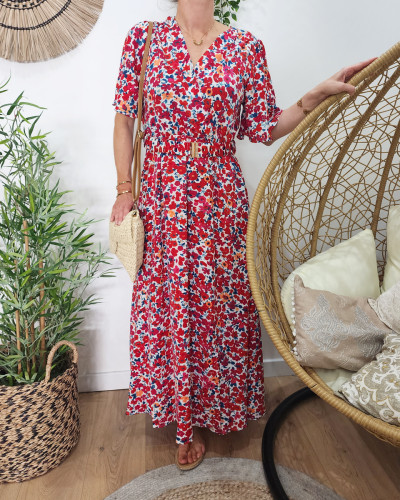 Robe fleurie rouge longue new arrivals