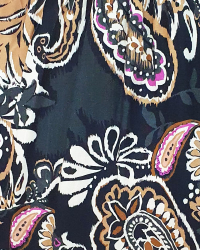 Robe bohème courte noire camel et fuchsia Vénus