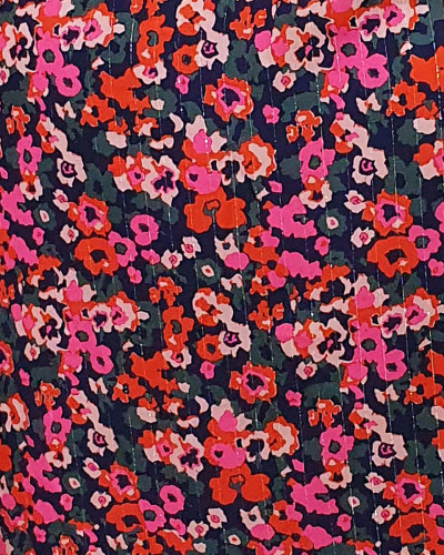 Robe femme marine fleurs roses orangées Florentina