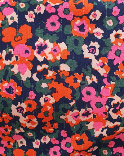 Robe longue femme marine fleurs roses orangées Florentina