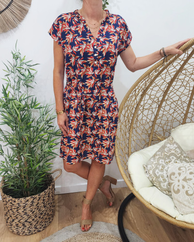 Robe femme marine et rouge liseré argent Aliette