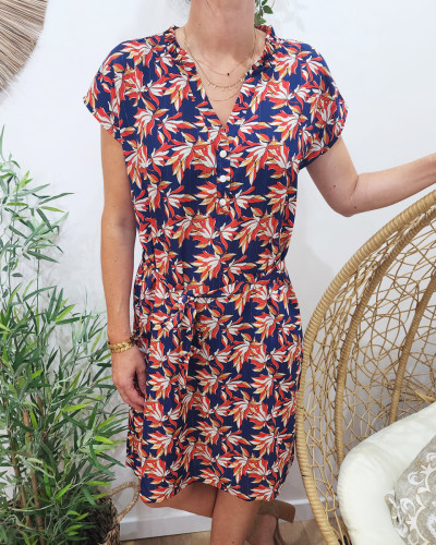 Robe femme marine et rouge liseré argent Aliette