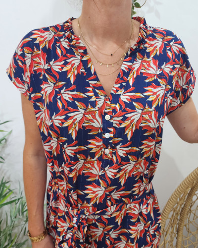 Robe femme marine et rouge liseré argent Aliette
