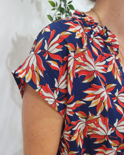Robe femme marine et rouge liseré argent Aliette