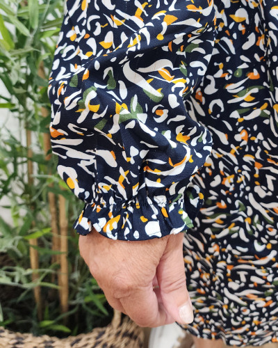 Robe femme droite marine blanche kaki et orange Théodora