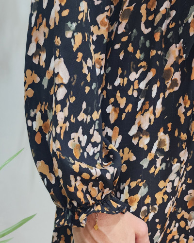 Robe femme droite noire tacheté orangé vieux rose Rosélie