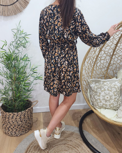 Robe femme droite noire tacheté orangé vieux rose Rosélie