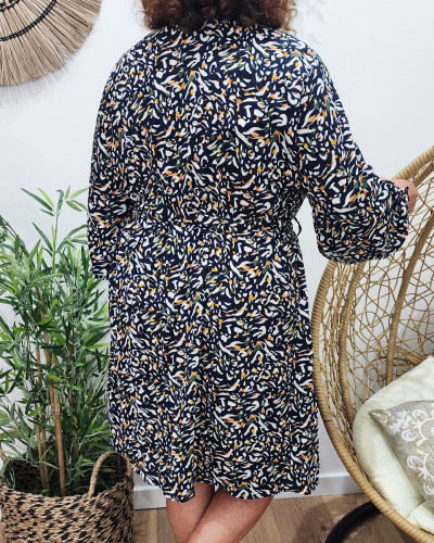 Robe femme droite marine blanche kaki et orange Théodora