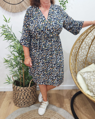 Robe femme droite marine blanche kaki et orange Théodora