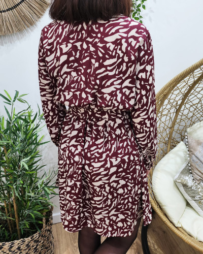 Robe femme rouge bordeaux taches écrues liseré doré Valentina