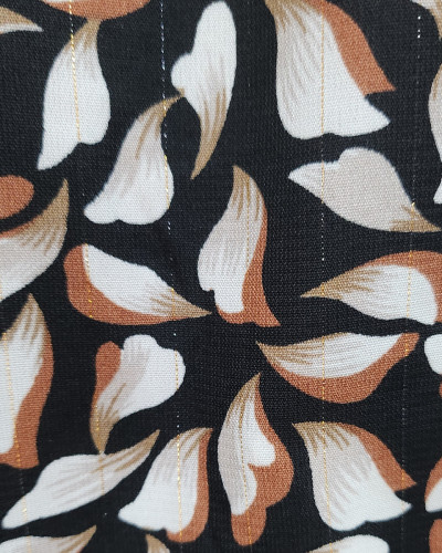 Robe femme noire liseré doré feuillage beige et marron Lia