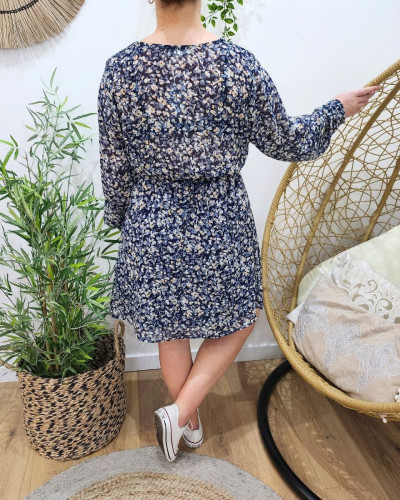 Robe femme bleue et beige Charlène