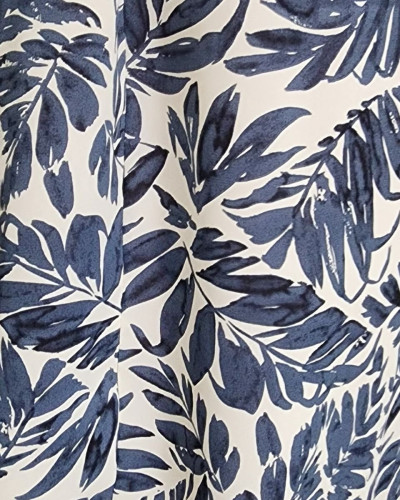 Robe longue femme écru feuillage bleu