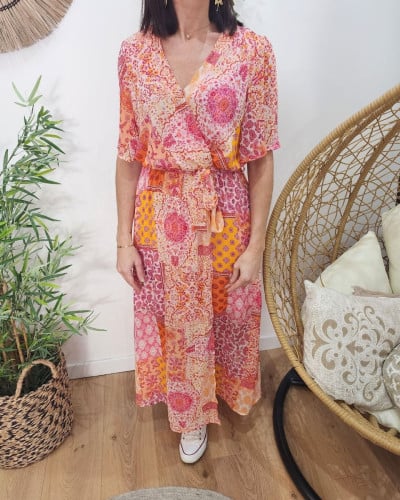 Robe longue femme fuchsia Noalie