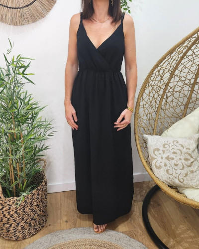 Robe longue femme noire boutonnée Alexia