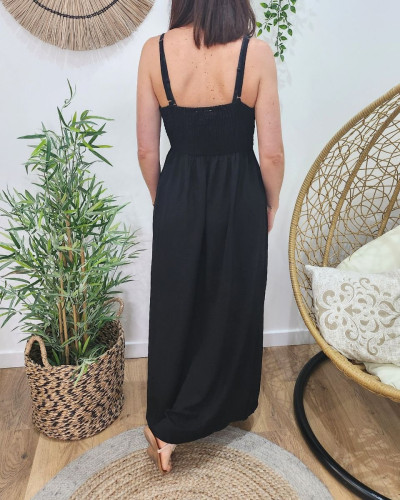 Robe longue femme noire boutonnée Alexia