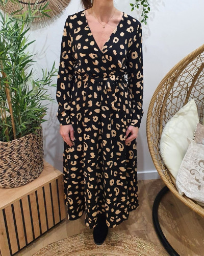 Robe longue femme Néo noir et camel