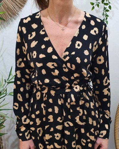 Robe longue femme Néo noir et camel