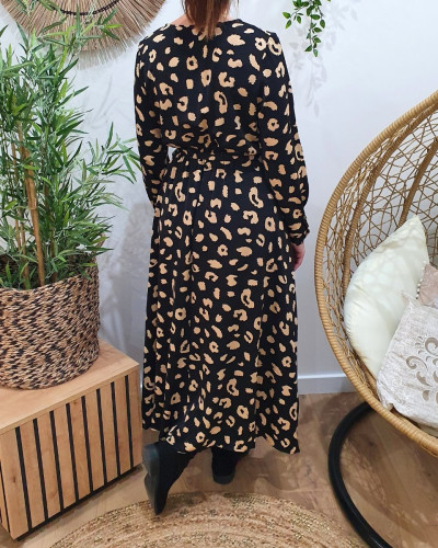 Robe longue femme Néo noir et camel