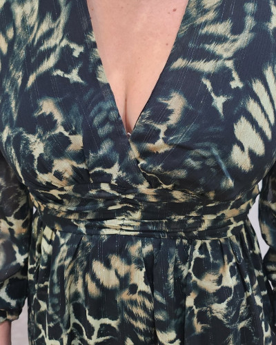 Robe femme verte et noire motif animalier Mona