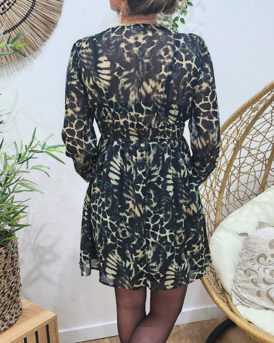 Robe femme verte et noire motif animalier Mona