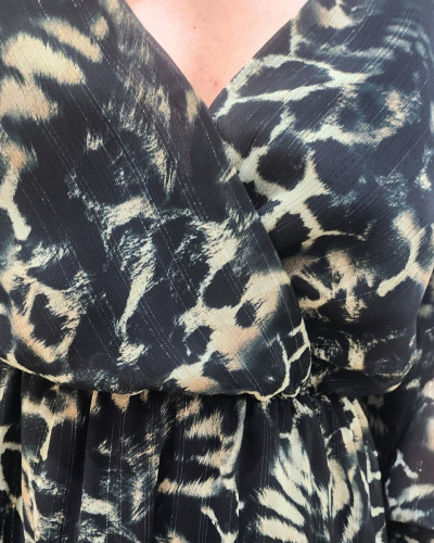 Robe femme verte et noir motif animalier Sanna