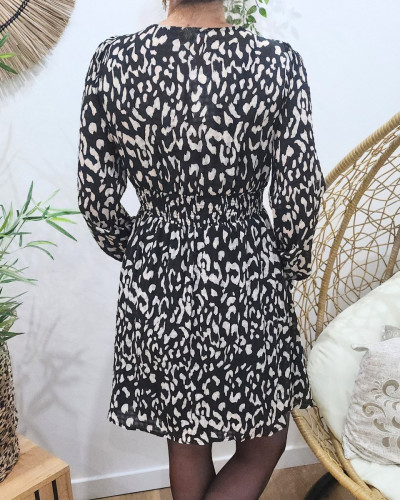 Robe femme noire et beige tâchetée Sélina