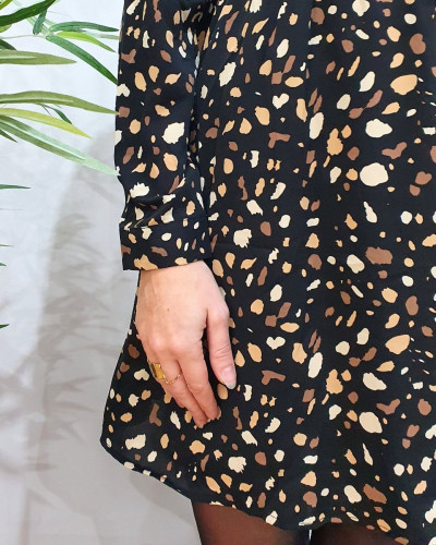 Robe femme noire et camel Lucile