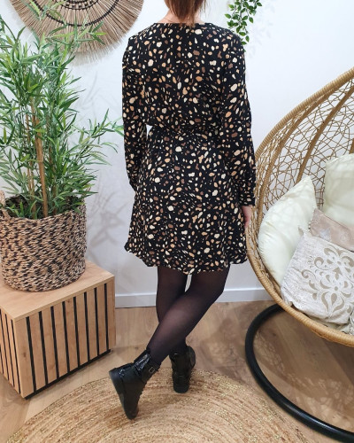 Robe femme noire et camel Lucile