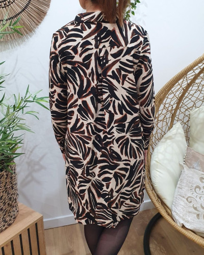 Robe chemise femme marron et beige