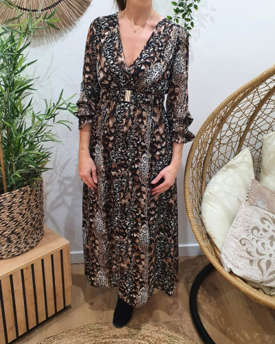 Robe longue femme marron Elana