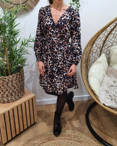 Robe femme tachetée noire marron beige Kashimi