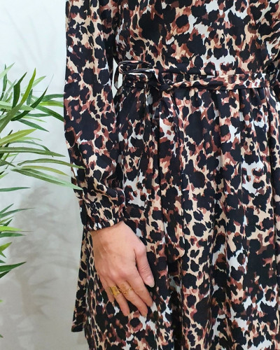 Robe femme tachetée noire marron beige Kashimi