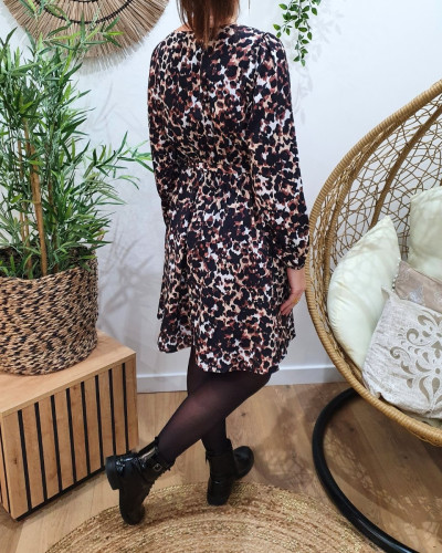 Robe femme tachetée noire marron beige Kashimi