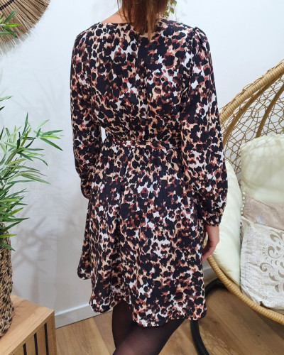 Robe femme tachetée noire marron beige Kashimi