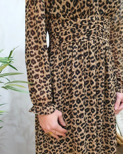 Robe longue femme léopard taupe et noire